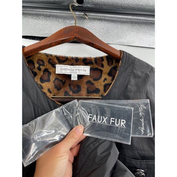 NWT Pamela McCoy Collection Reversible Quilted Faux Fur Leopard Print Jacket L - Picture 2 of 10